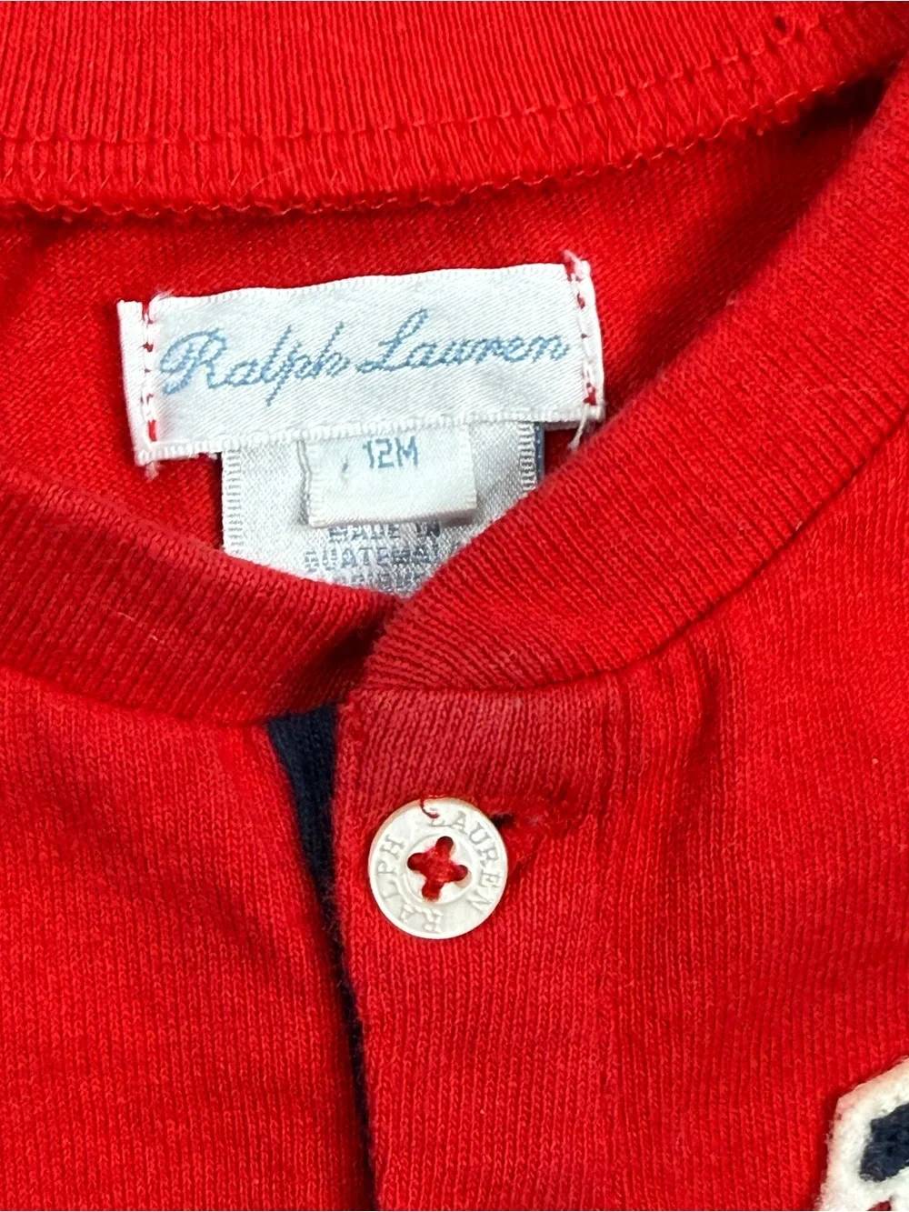Ralph Lauren Boys Polo Red Baby Collegiate One-Piece Romper Navy / White 12 M